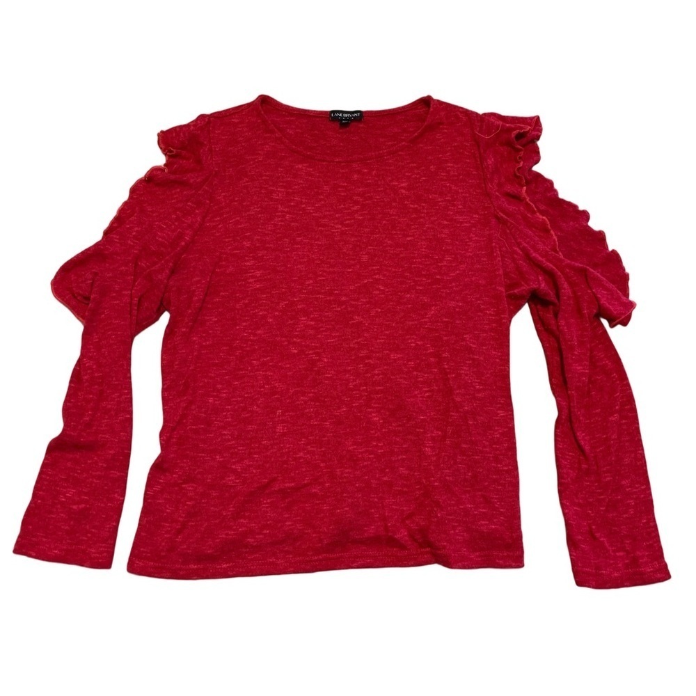 💜 Lane Bryant Red Ruffle Sleeve Top - Size 14/16